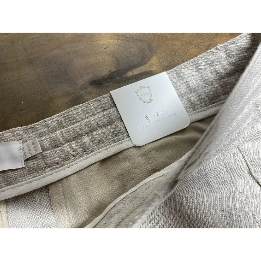 Porter & Ash Pants Mens Size 34 Beige Pleated Linen Blend Drawstring Tapered $88